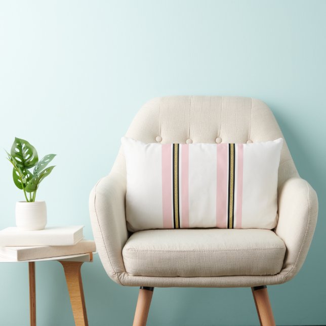 Rectangle Coussin Jeté Rayure Rose & Blanc Or Noir (Chaise)