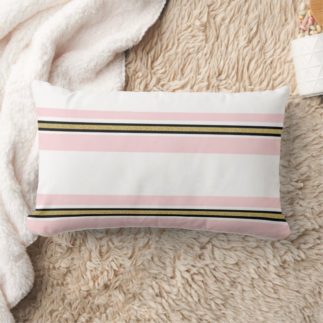 Rectangle Coussin Jeté Rayure Rose & Blanc Or Noir  (Couverture)