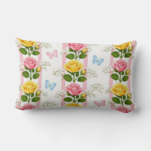 Rectangle Coussin Jeté Roses Roses Jaunes Et Roses Fleur Str