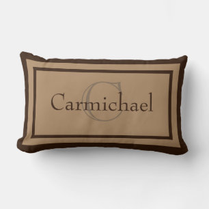 Rectangle Coussin kaki/Brown moderne d'accent de nom de