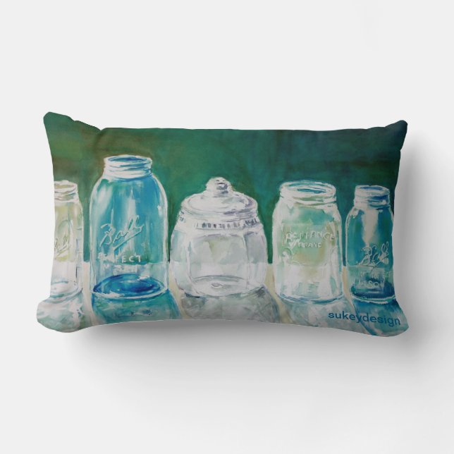 Rectangle Coussin lombaire d'aquarelle de pot de maçon (Recto)