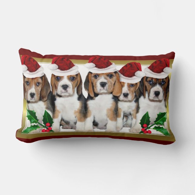 Rectangle Coussin lombaire de chiots de beagle de Noël (Recto)