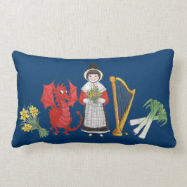 Rectangle Coussin lombaire : Gallois, jonquilles, harpe de