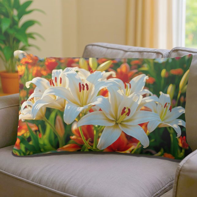 Rectangle Coussin Lombaire Lys Blancs (Lumbar pillow with white lilies)