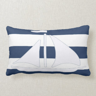 Rectangle Coussin lombaire nautique de rayure bleue de