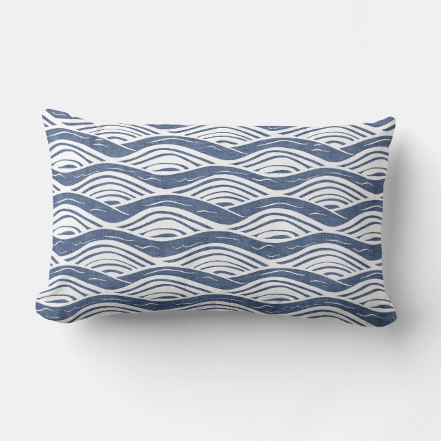 Rectangle Coussin Lumbar Blue & White Ocean Waves (Recto)