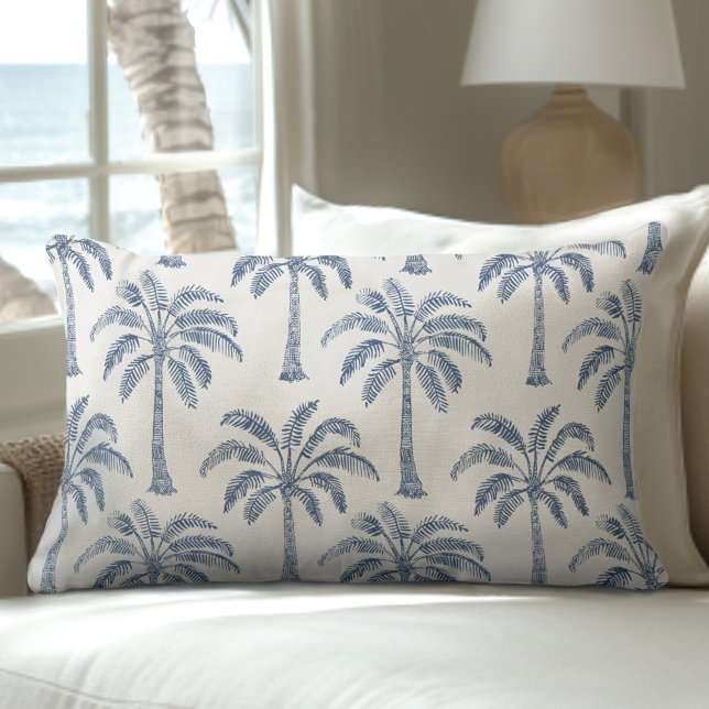 Rectangle Coussin Lumbar Blue & White Palm Tree (Créateur téléchargé)