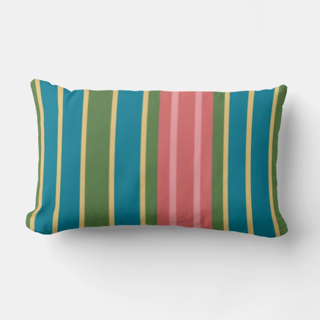 Rectangle Coussin Lumbar profond rose, bleu, vert rayé (Recto)