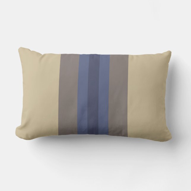 Rectangle Coussin moderne Bleu Beige rayé Lumbar (Recto)