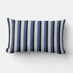 Rectangle Coussin moderne chic noir, bleu et blanc rayures