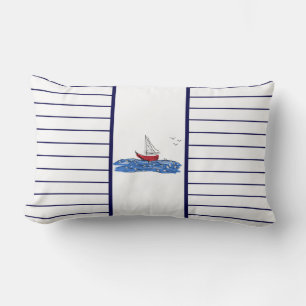 Rectangle Coussin nautique voilier rouge vagues mouettes