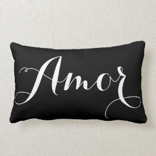 Rectangle Coussin noir et blanc d'Amor de calligraphie