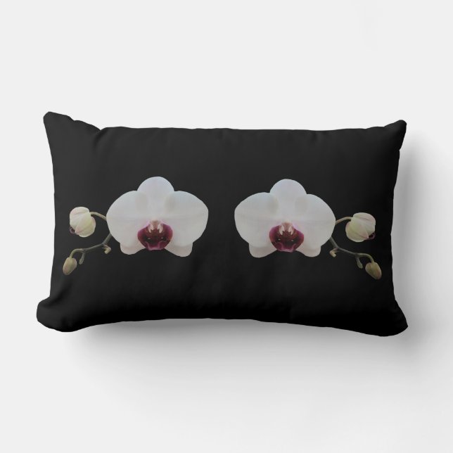 Rectangle Coussin - Orchidée blanche à lèvres rubis sur noir (Recto)