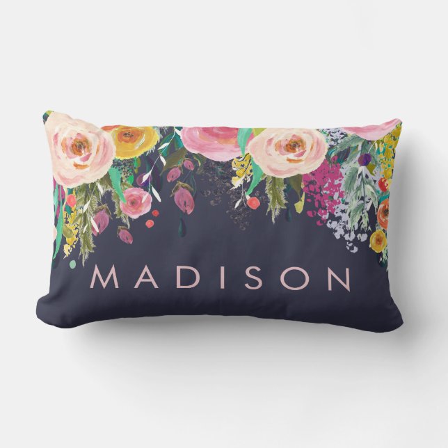 Rectangle Coussin personnalisé floral peint de filles (Recto)