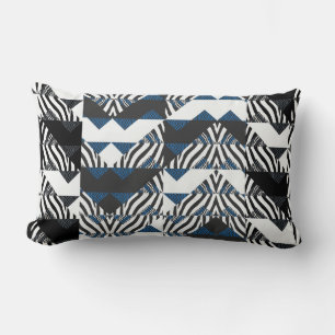 Rectangle Coussin Poster de animal de patchwork bleu/noir