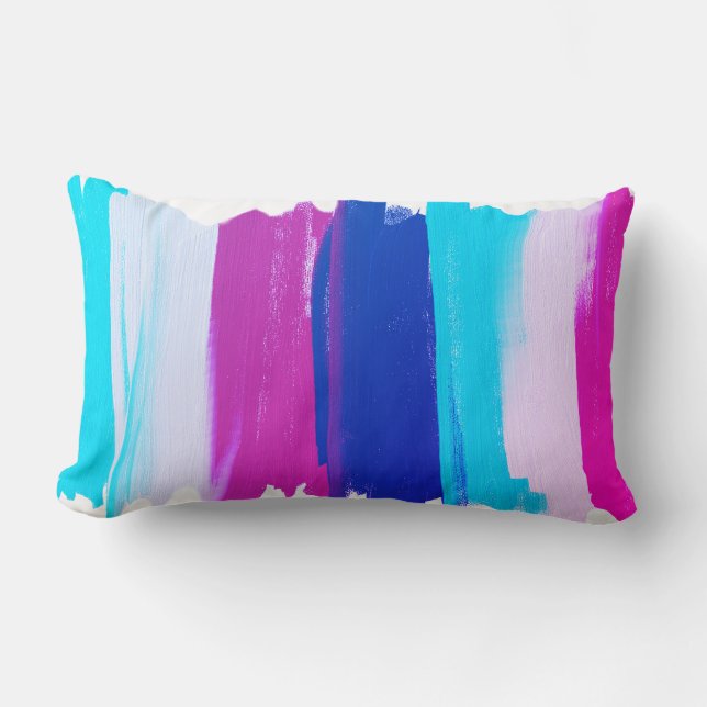 Rectangle Coussin rayures lignes d'art abstrait turquoise ro (Recto)