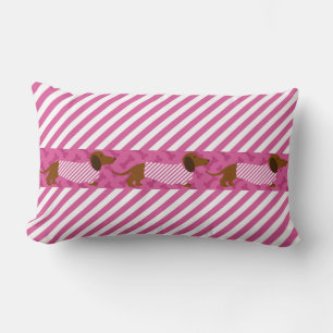 Rectangle Coussin rose et blanc de versos de teckel