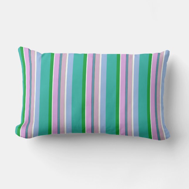 Rectangle Coussin Soft Pink, Blue et Green Stripes (Recto)