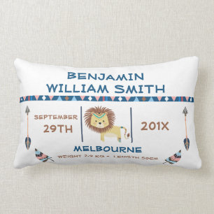 Rectangle Coussin tribal de faire-part de naissance de lion