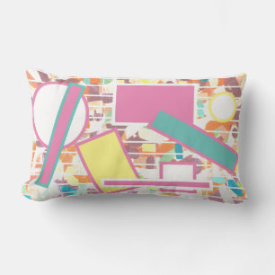 Rectangle Coussin Turquoise Rose Géométrie Folle
