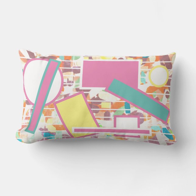 Rectangle Coussin Turquoise Rose Géométrie Folle (Recto)