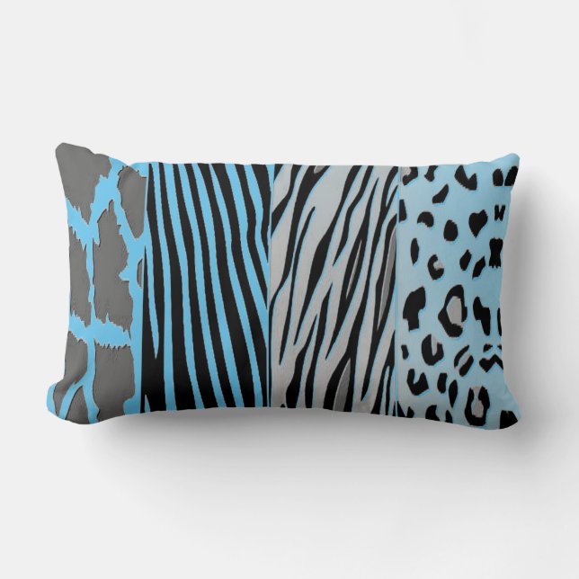 Rectangle Coussin Zèbre Bleu Et Noir Imprimé (Recto)