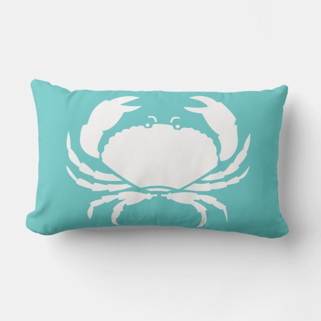 Rectangle CRABS BLANC sur coussin bleu turquoise (Recto)
