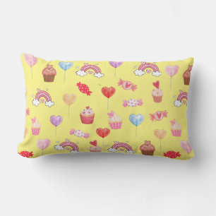 Rectangle Cupcakes et bonbons jaunes Imprimer Coussin Lumbar