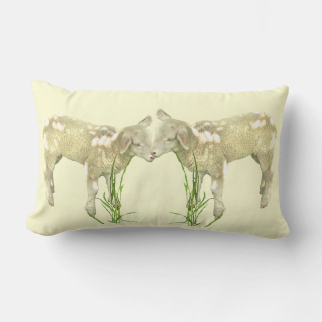 Rectangle Deux agneaux bébé sur Coussin extérieur Lumbar jau (Recto)