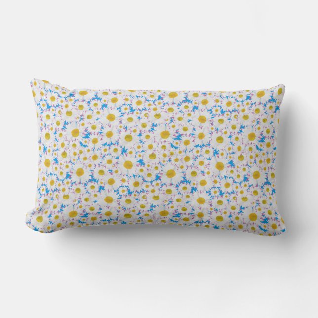 Rectangle Ditzy Daisy sur Blue Custom Lumbar Coussin (Recto)