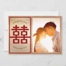 Rectangle Double Happiness Chinese Wedding Foto Save The Date