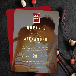 Rectangle Double Happiness Foto Chinesische Hochze Folieneinladung