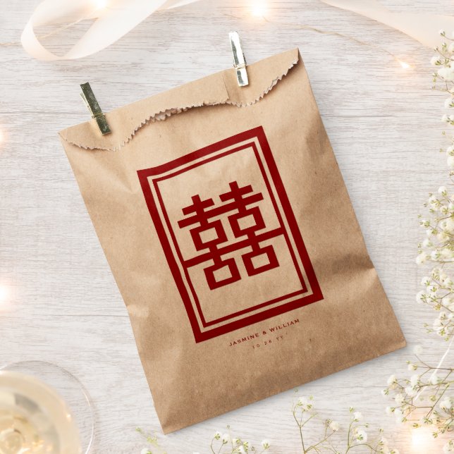 Rectangle Double Happiness Klassische chinesische  Geschenktütchen (Ausgeschnitten)