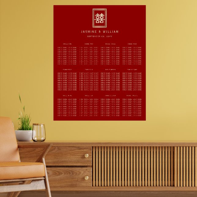 Rectangle Double Xi Chinese Wedding Chart Poster (Wohnzimmer 2)