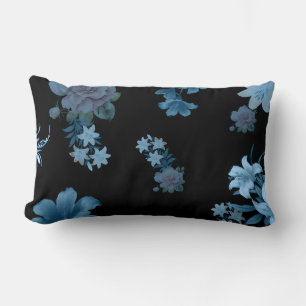 Rectangle Élégant Coussin Lombaire Floral Sarcelle Foncé