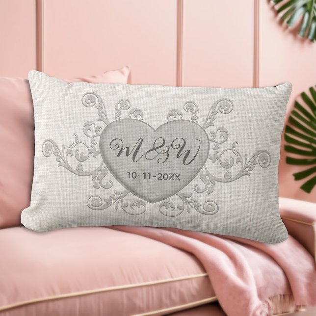 Rectangle Élégant Personnalisé Monogrammes Mariage Coussin c (A Timeless Keepsake: Elegant Personalized Wedding Pillow 💑🕊️)