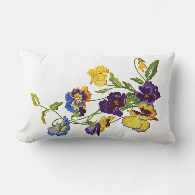 Rectangle Faux Broidery Pansy Coussin (Recto)