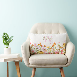 Rectangle Fleur sauvage Monogram Lumbar Coussin