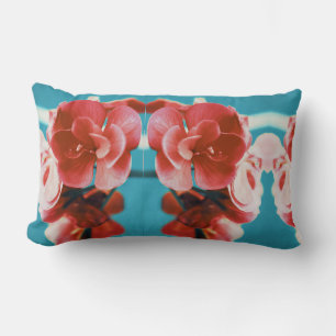 Rectangle Fleurs Rouges Pâles Élégantes Coussin Turquoise