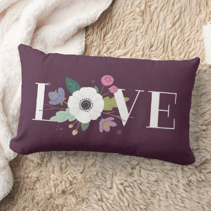 Rectangle Floral Love Valentine's Day Lumbar Coussin - Viole
