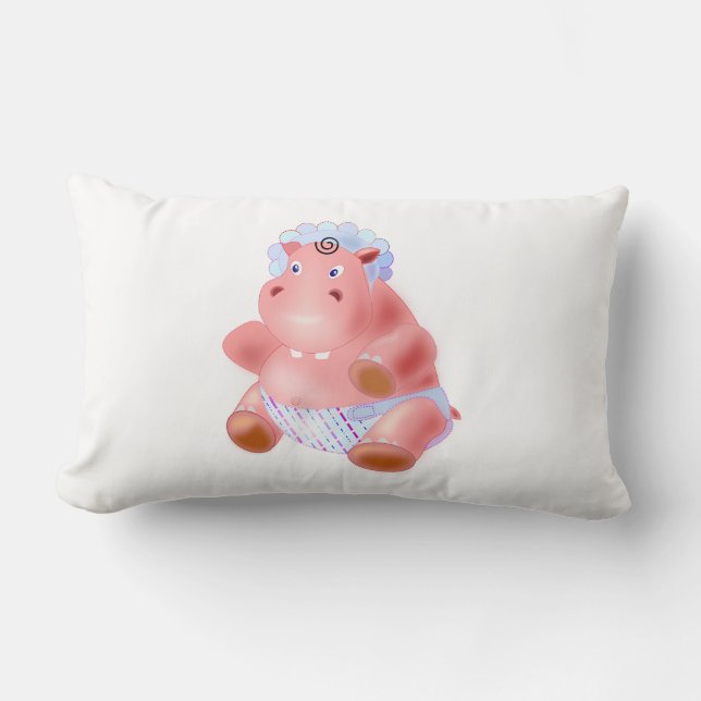 Rectangle Funny Lumbar Coussin Happy Baby Hippo (Recto)