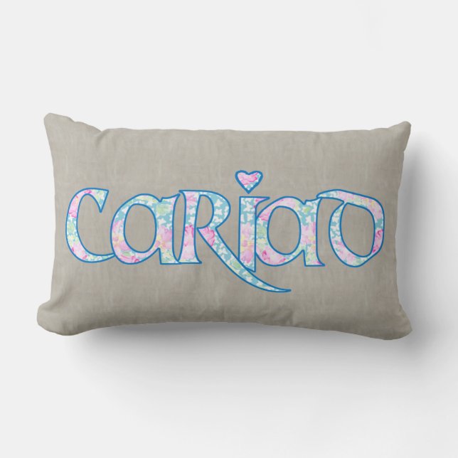 Rectangle Gallois Floral Texte Cariad avec Coussin de Heart  (Recto)