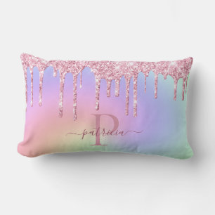 Rectangle Glam Rose Paillettes Elegant Monogramme Coussin L