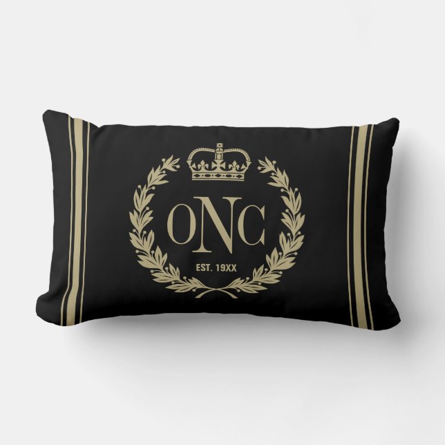 Rectangle Golden Laurel Wreath Monogramme Logo Coussin (Recto)