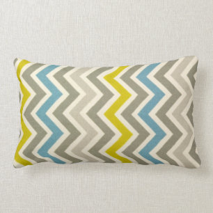 Rectangle Gris bleu jaune Chevron Grand Coussin