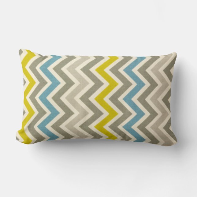Rectangle Gris bleu jaune Chevron Grand Coussin (Recto)