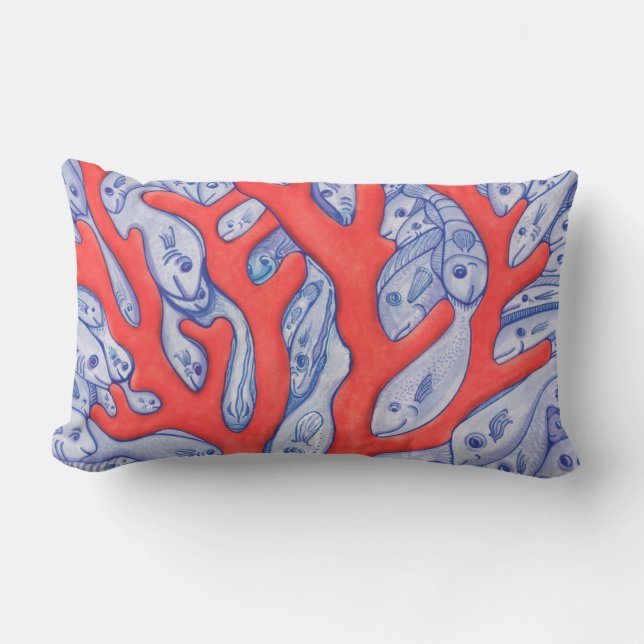 Rectangle Happy Fish and Coral Lumbar Coussin (Recto)
