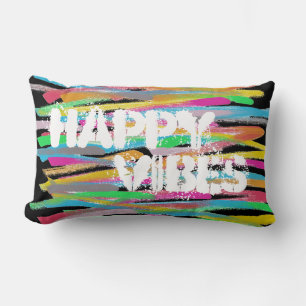 Rectangle Happy Vibes Life Coussin rayé coloré