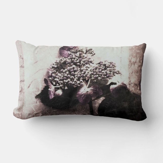 Rectangle hydrangea sur script grunge lumbar coussin (Recto)