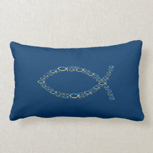 Rectangle Ichthus - coussin chrétien de symbole de poissons